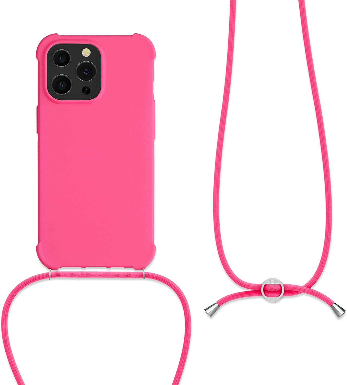 KW iPhone 13 Pro Θήκη Σιλικόνης TPU με Λουράκι - Neon Pink - 55964.77