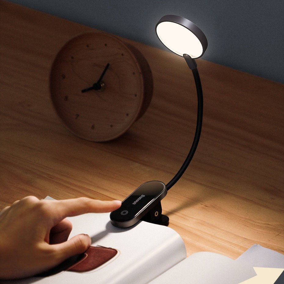 Baseus Comfort Reading Mini Clip Lamp - Επαναφορτιζόμενο Επιτραπέζιο Φωτιστικό LED με Clip Στήριξης - Grey - DGRAD-0G