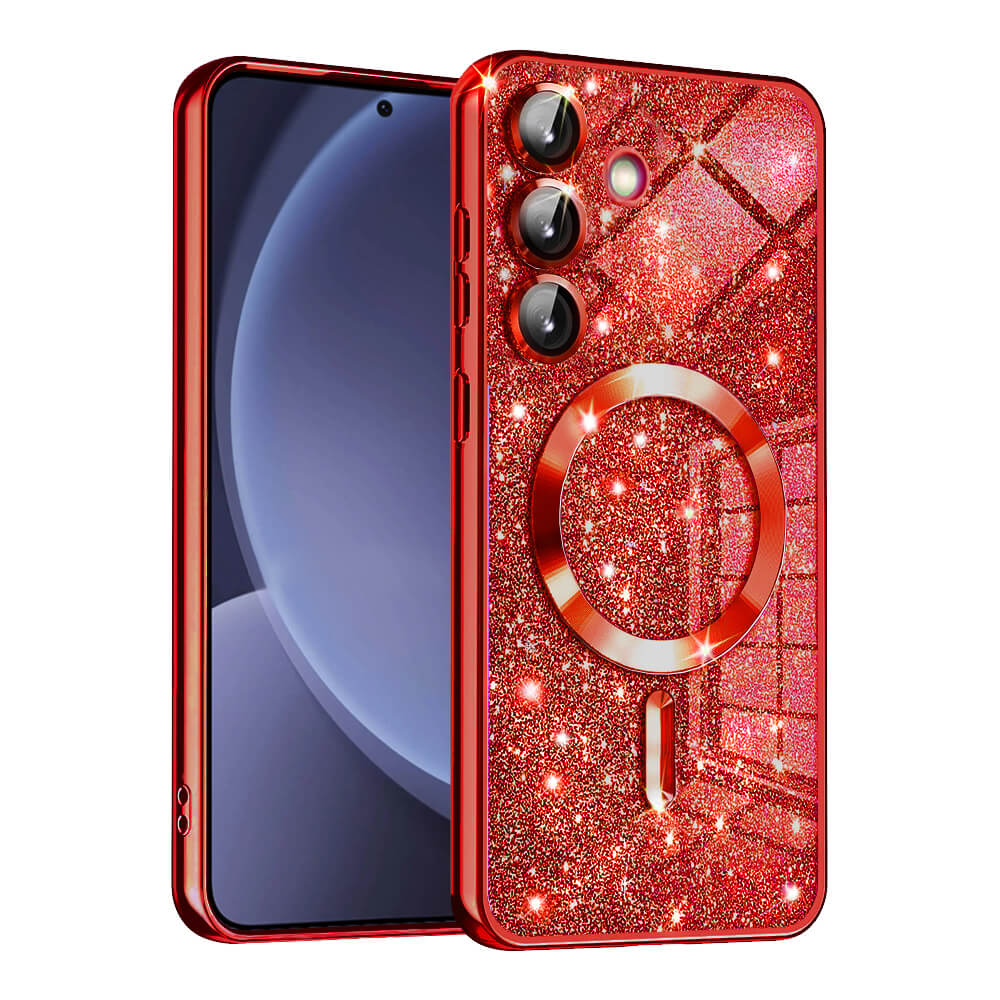 Techsuit Samsung Galaxy S25 - Luxury Glitter MagSafe - Θήκη Σιλικόνης - Red