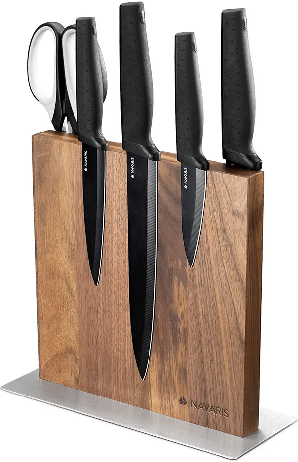 Navaris Double Sided Wooden Magnetic Knife Holder Μαγνητική Ξύλινη Βάση Μαχαιριών Διπλής Όψεως - Walnut Wood - 50416.025.03 - likebrands.gr