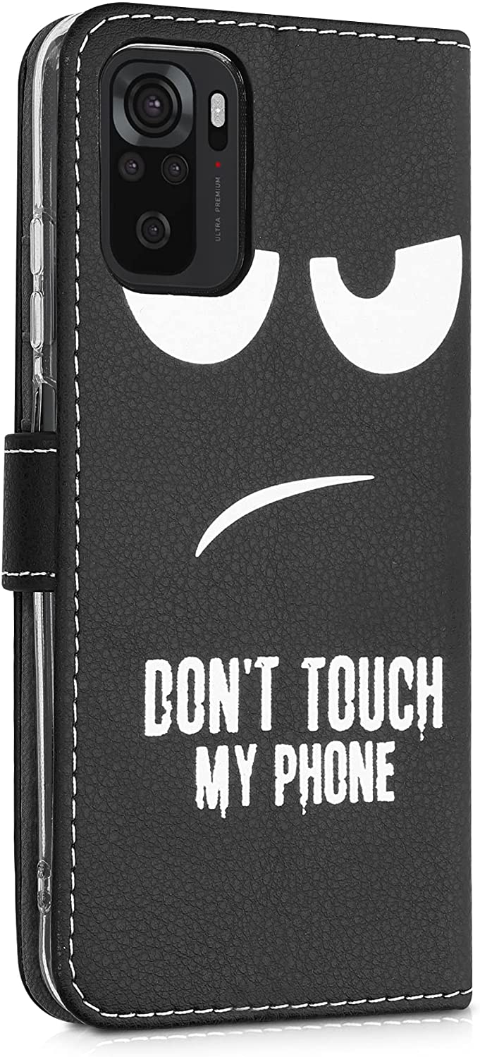 KW Xiaomi Redmi Note 10 / Note 10s / Poco M5s Θήκη Πορτοφόλι Stand - Design Don't Touch My Phone - Black / White - 54550.02