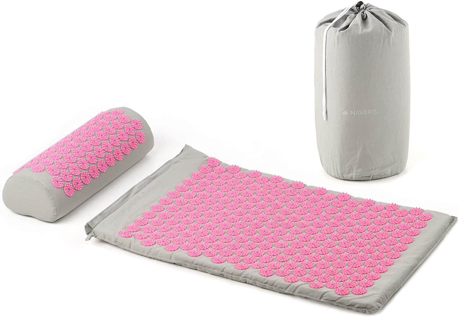 Navaris 2-in-1 Acupressure Mat and Pillow Set Σετ 2 σε 1 Χαλάκι και Μαξιλάρι Μασάζ - Grey / Pink - 43899.22