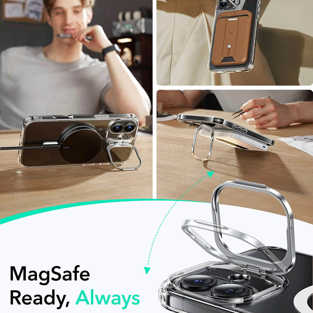 ESR iPhone 16 Plus Classic Hybrid Halolock Kickstand Σκληρή Θήκη με Πλαίσιο Σιλικόνης και MagSafe - Διάφανη