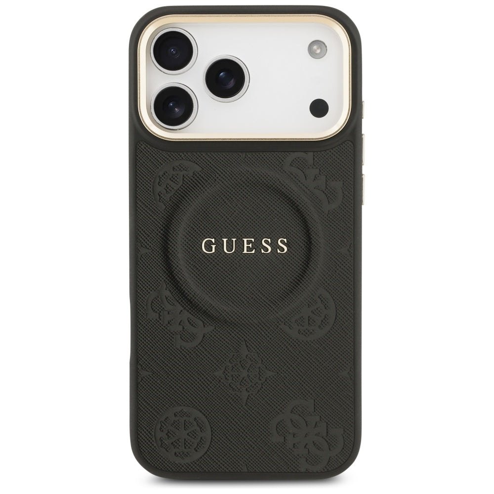 Guess iPhone 17 Pro Max - Peony Hot Stamp MagSafe - Σκληρή Θήκη με Επένδυση Συνθετικού Δέρματος - Black - GUHMP17XPSAMSECK