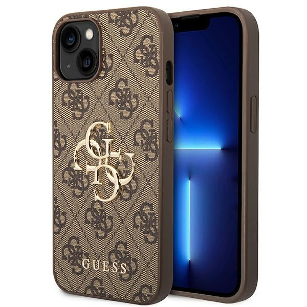 Guess iPhone 14 - 4G Big Metal Logo Θήκη με Επένδυση Συνθετικού Δέρματος - Brown - GUHCP14S4GMGBR