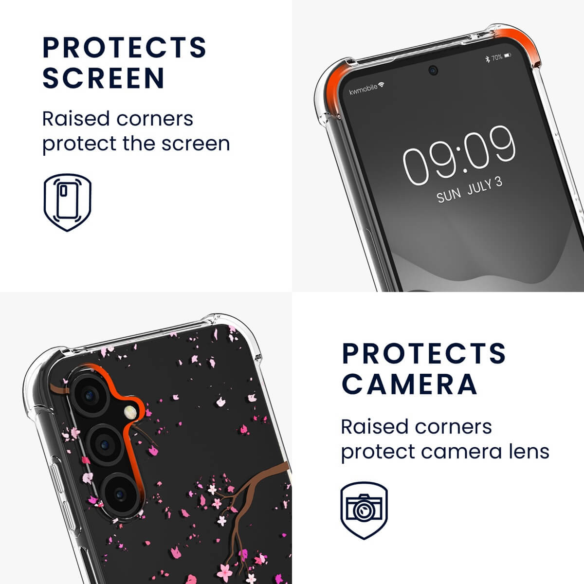 KW Samsung Galaxy A25 5G Θήκη Σιλικόνης TPU με Λουράκι - Design Cherry Blossom Leaves - Pink / Dark Brown / Διάφανη