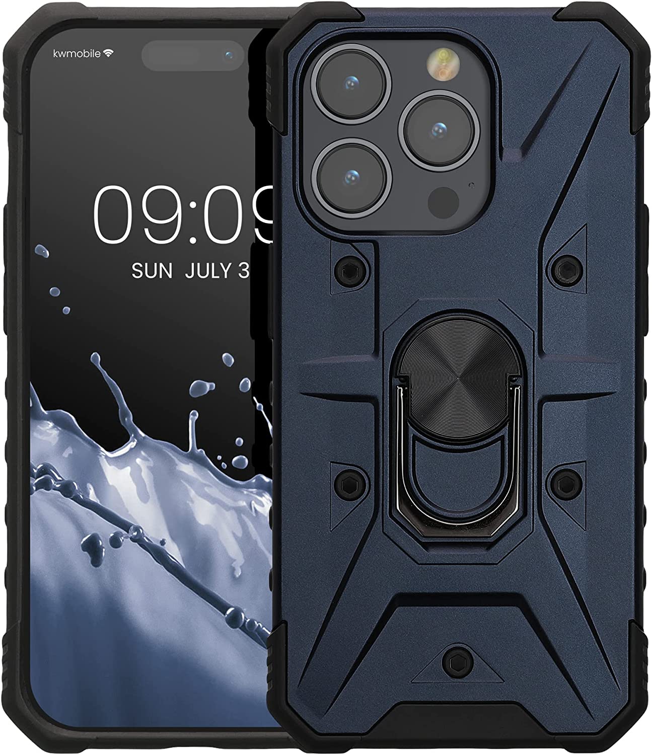 KW iPhone 14 Pro Hybrid Σκληρή Θήκη με Πλαίσιο Σιλικόνης TPU και Δαχτυλίδι Συγκράτησης - Dark Blue / Black - 60635.17