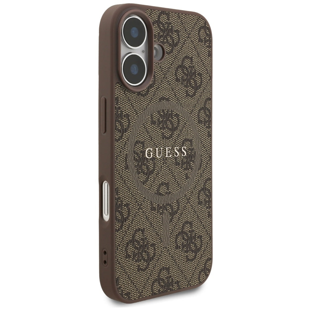 Guess iPhone 17 - 4G Ring Classic Logo MagSafe - Σκληρή Θήκη με Πλαίσιο Σιλικόνης και Επένδυση Συνθετικού Δέρματος - Brown - GUHMP17SG4GFRW