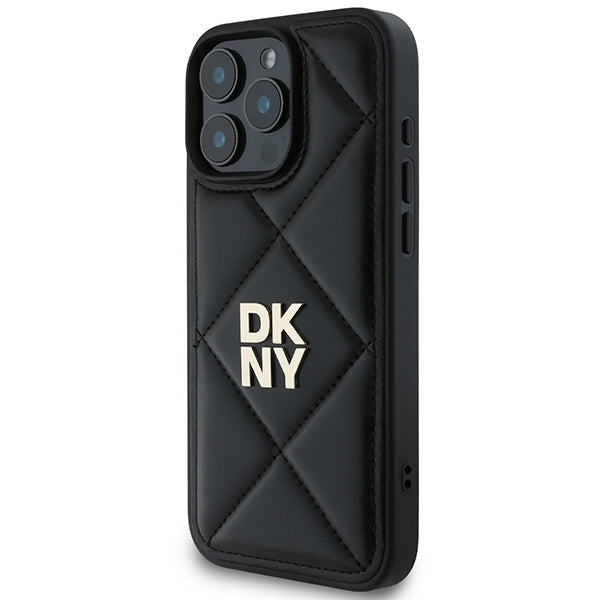 DKNY iPhone 16 Pro Max - Quilted Stack Logo Σκληρή Θήκη με Επένδυση Συνθετικού Δέρματος - Black