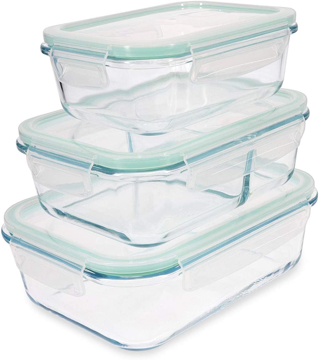 Navaris Glass Food Containers with Lid Σετ με 3 Γυάλινα Δοχεία Φαγητού με Καπάκι - 47684.03.01