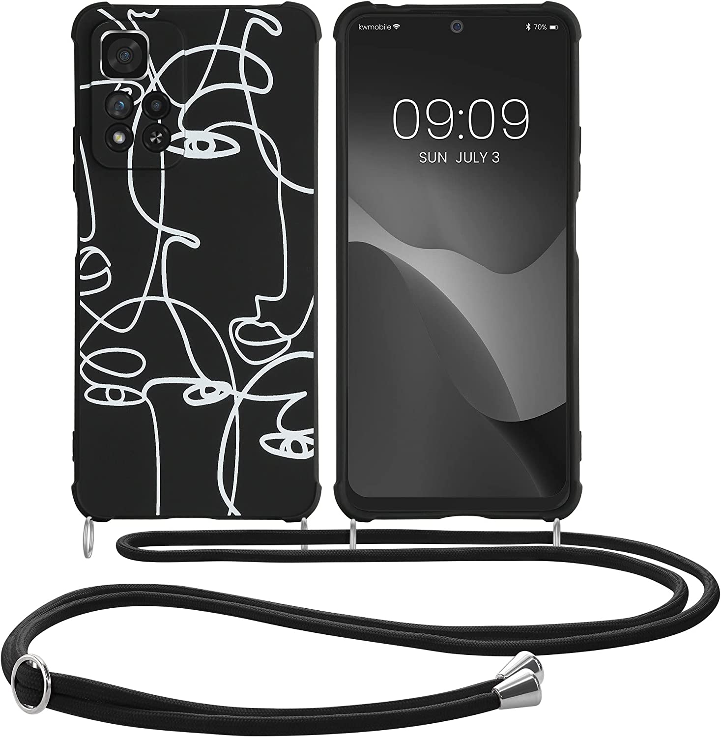 KW Xiaomi Redmi Note 11 Pro+ 5G Θήκη Σιλικόνης TPU με Λουράκι - Design Abstract Lines - Black / White - 59942.01