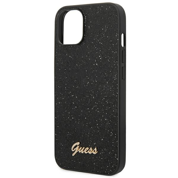 Guess iPhone 14 Plus Glitter Script Σκληρή Θήκη με Πλαίσιο Σιλικόνης - Βlack - GUHCP14MHGGSHK