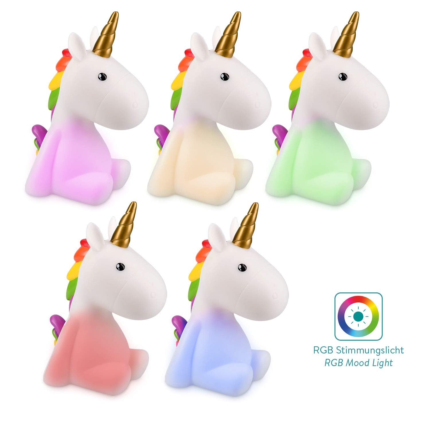 Navaris LED Unicorn Night Light RGB - Επαναφορτιζόμενο Παιδικό Νυχτερινό Φως με Αλλαγή Χρωμάτων - White - 46219.02