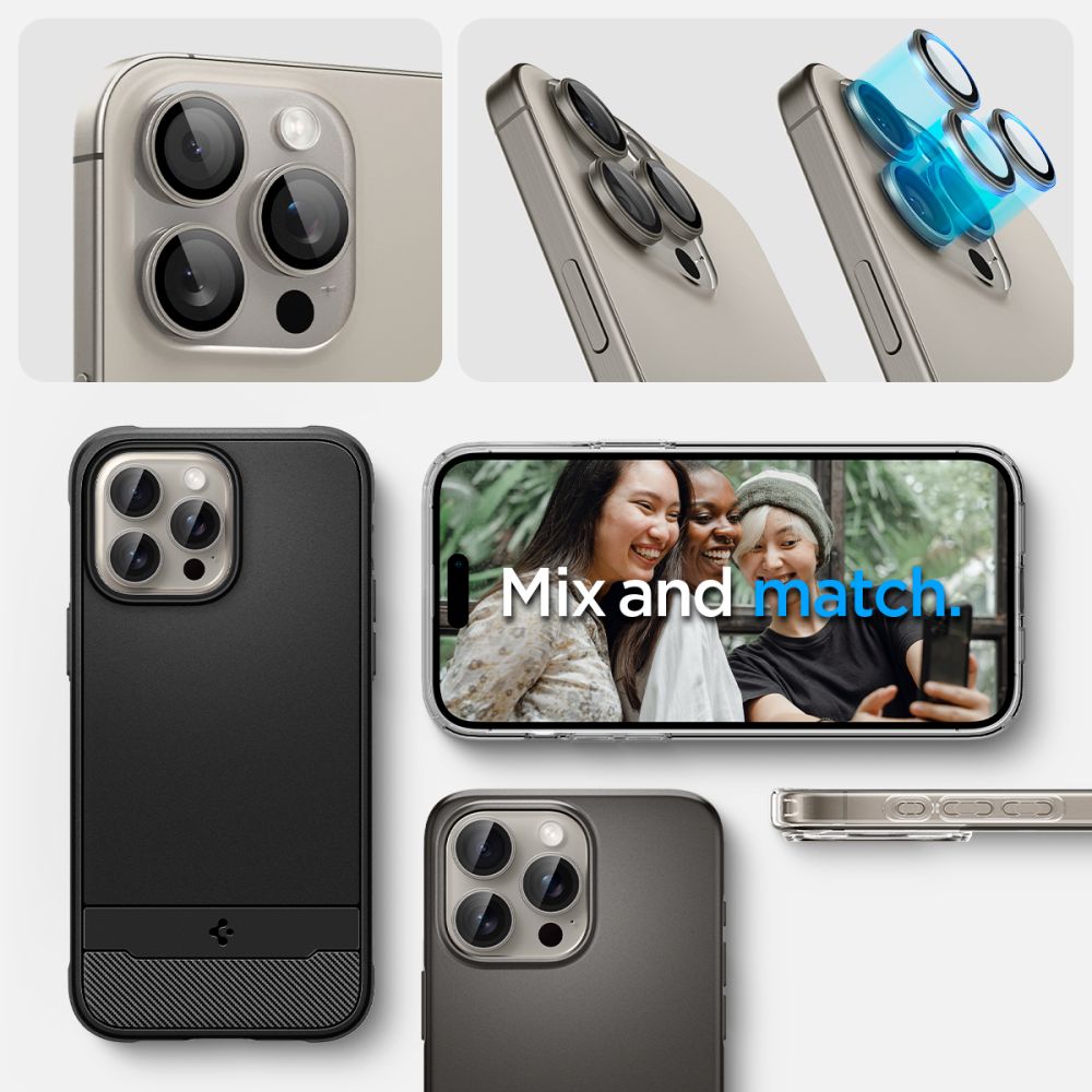 Spigen iPhone 14 Pro / 14 Pro Max / 15 Pro / 15 Pro Max / 16 Pro / 16 Pro Max Optik.TR EZ Fit Αντιχαρακτικό Γυαλί για την Κάμερα - 2 Τεμάχια - Natural Titanium