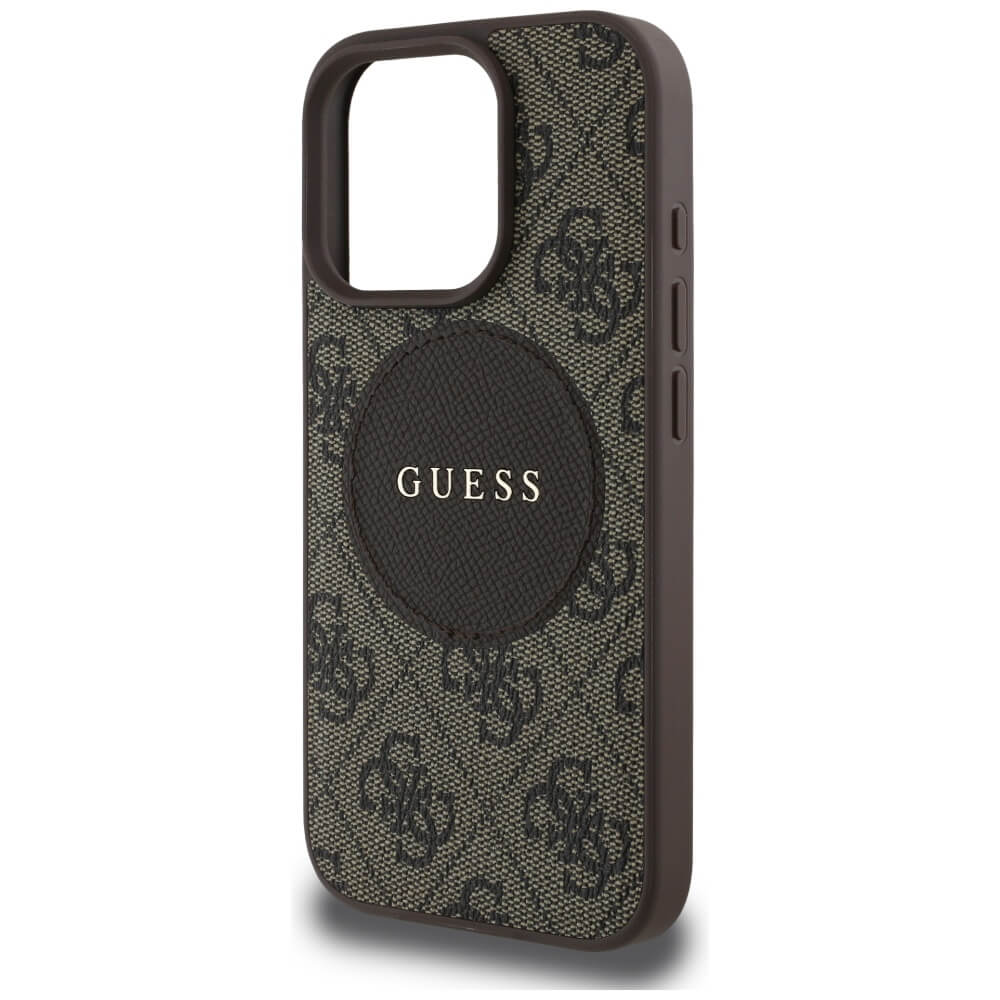 Guess iPhone 16 Pro - 4G Circle Classic Logo - MagSafe Θήκη με Επένδυση Συνθετικού Δέρματος - Brown - GUHMP16LP4PGRSGW
