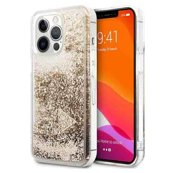 Guess iPhone 14 Pro Max - Glitter Charms Σκληρή Θήκη με Πλαίσιο Σιλικόνης - Gold - GUOHCP14XGLHFLGO