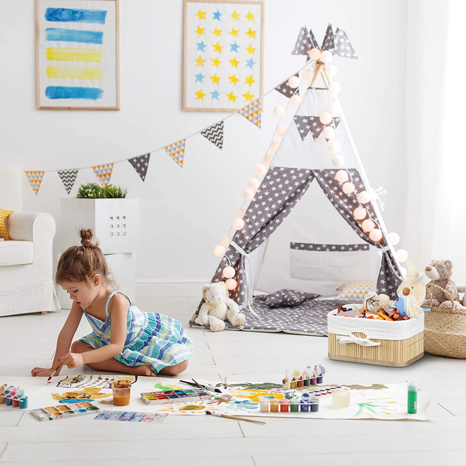 Relaxdays Σετ με 4 Καλάθια Αποθήκευσης από Bamboo - Natural - 4052025217860