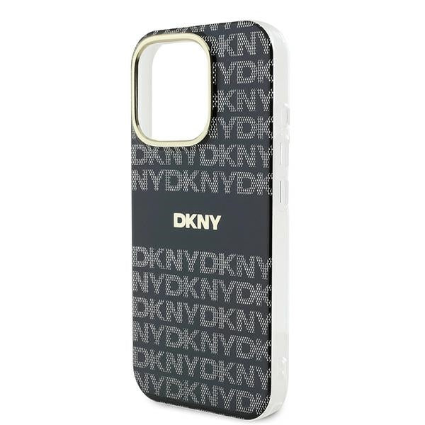 DKNY iPhone 16 Pro Max - Repeat Texture Pattern With Stripe - Σκληρή Θήκη με Πλαίσιο Σιλικόνης - Black