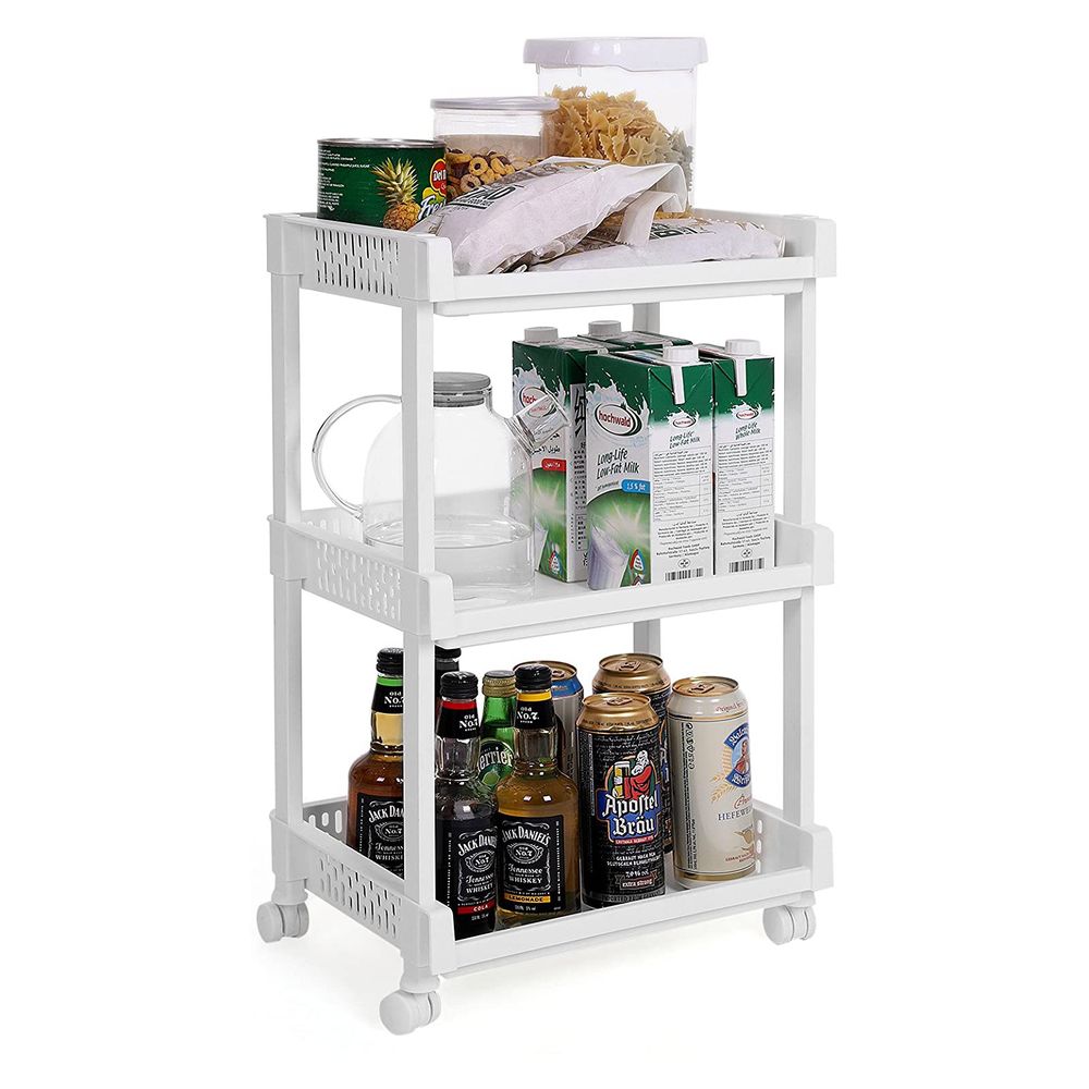 Songmics Πλαστικό Καρότσι Εξοικονόμησης Χώρου για Οργάνωση και Αποθήκευση με 3 Ράφια - 36.5 x 28 x 61 cm - White - KSC03WT