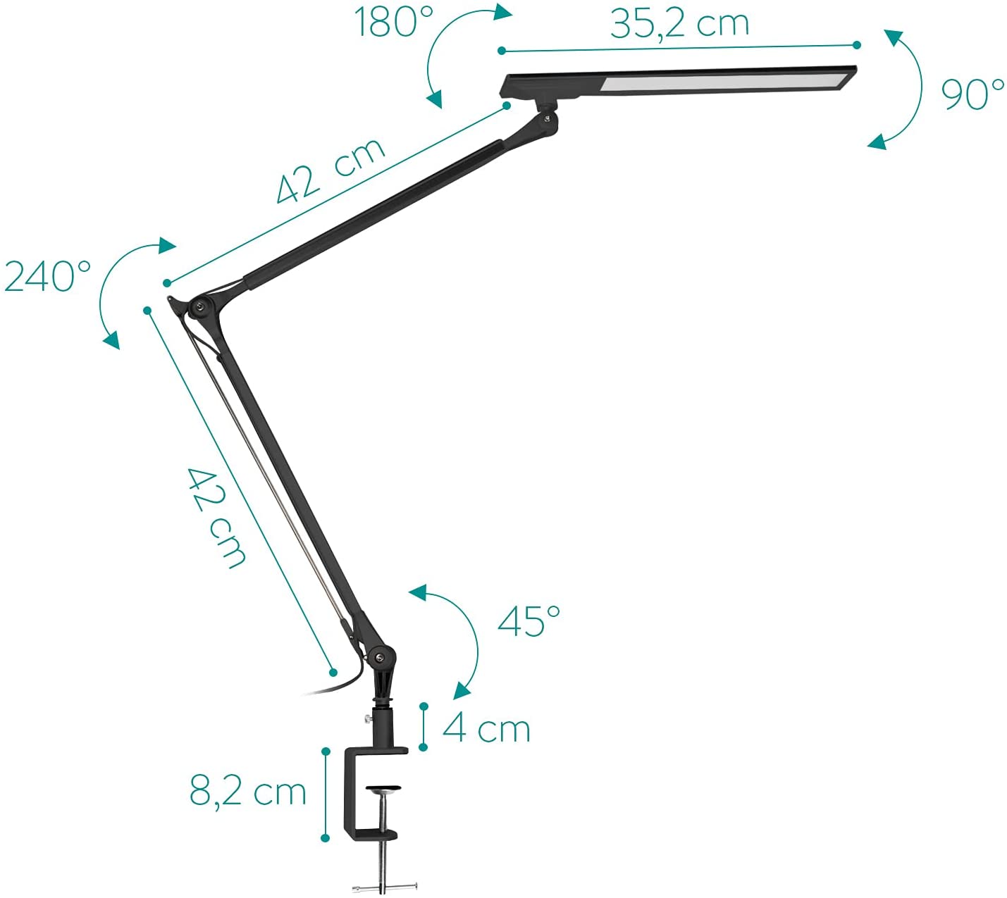 Navaris LED Desk Lamp Aluminium Clamp Lamp Επιτραπέζιο Φωτιστικό Αλουμινίου - Black - 45791.01