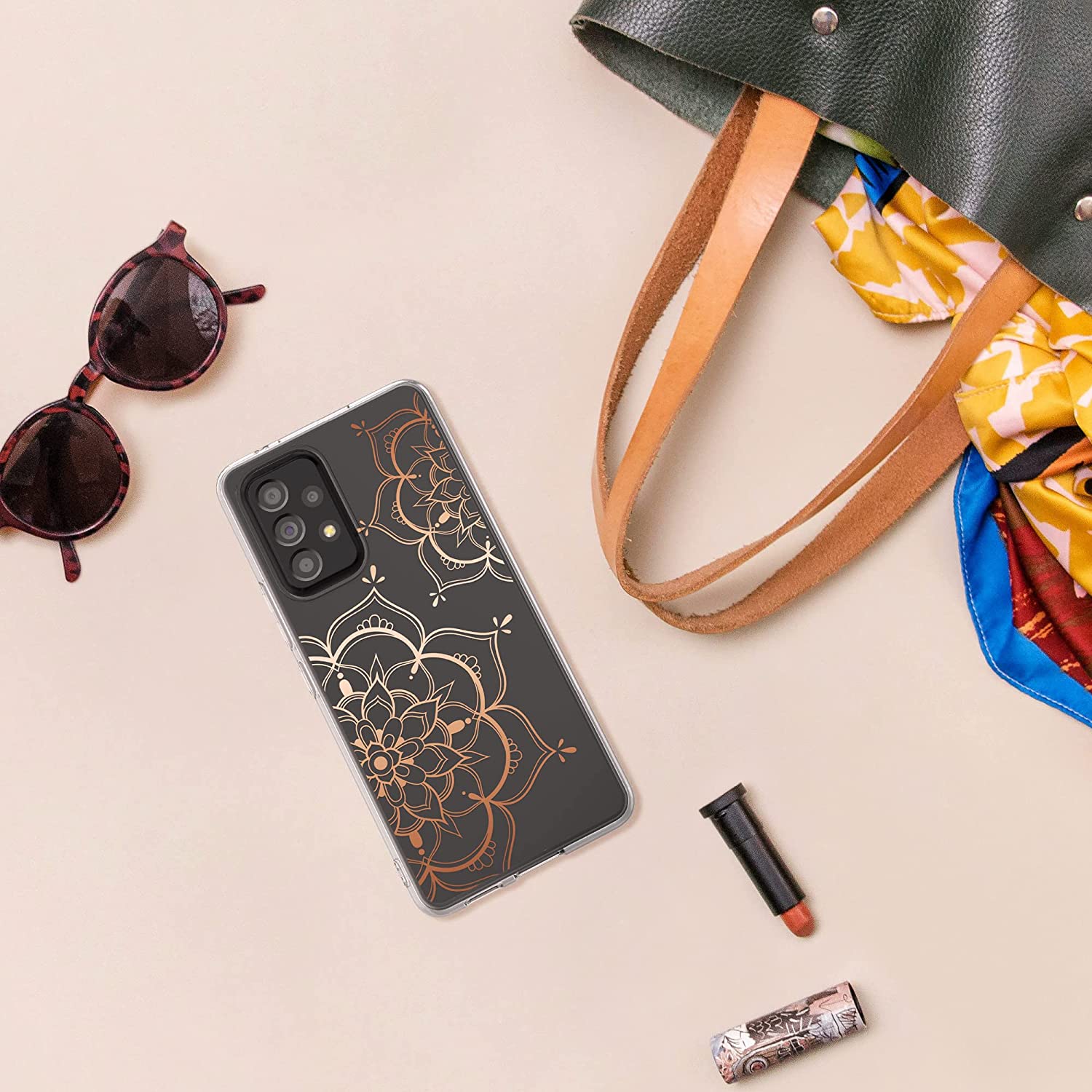 KW Samsung Galaxy A53 5G Θήκη Σιλικόνης TPU Design Flowers Gemini - Rose Gold - Διάφανη - 58800.02