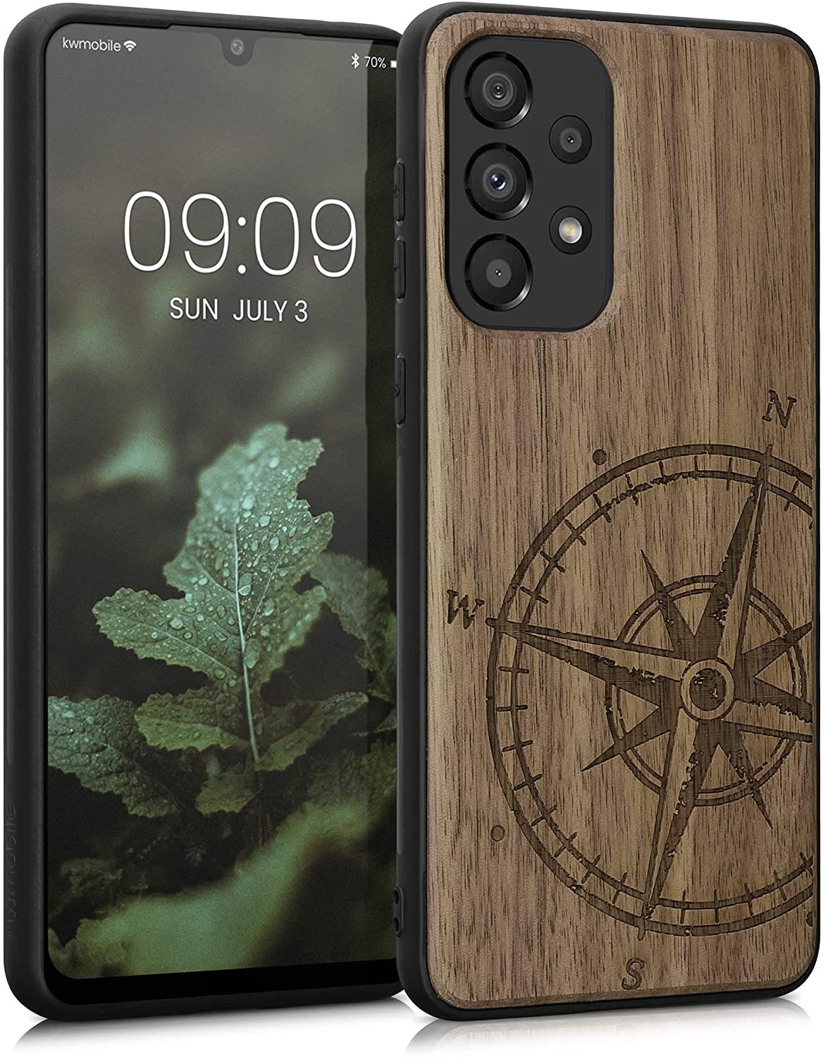 KW Samsung Galaxy A33 5G Θήκη από Φυσικό Ξύλο - Design Navigational Compass - Dark Brown - 58316.02