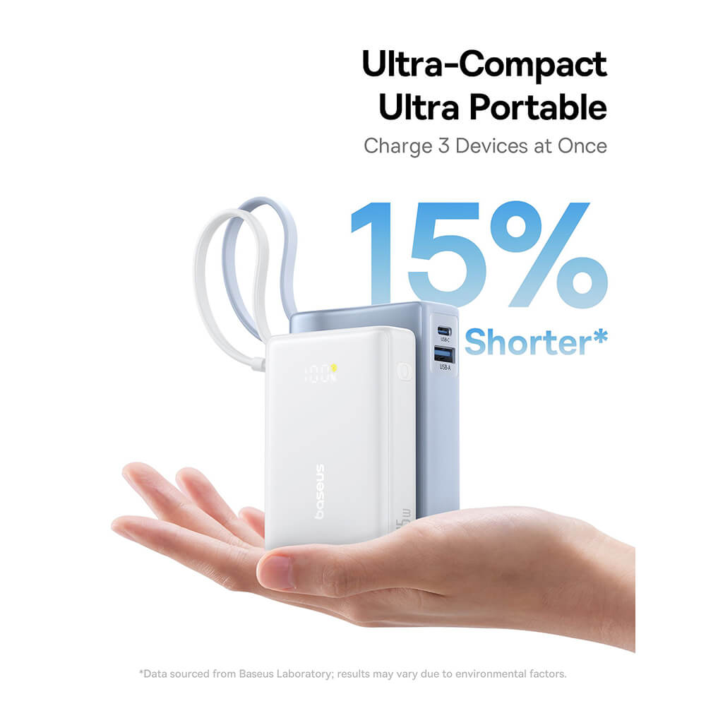 Baseus PicoGo Power Bank 10000mAh 45W με Ενσωματωμένο Καλώδιο Type-C - White