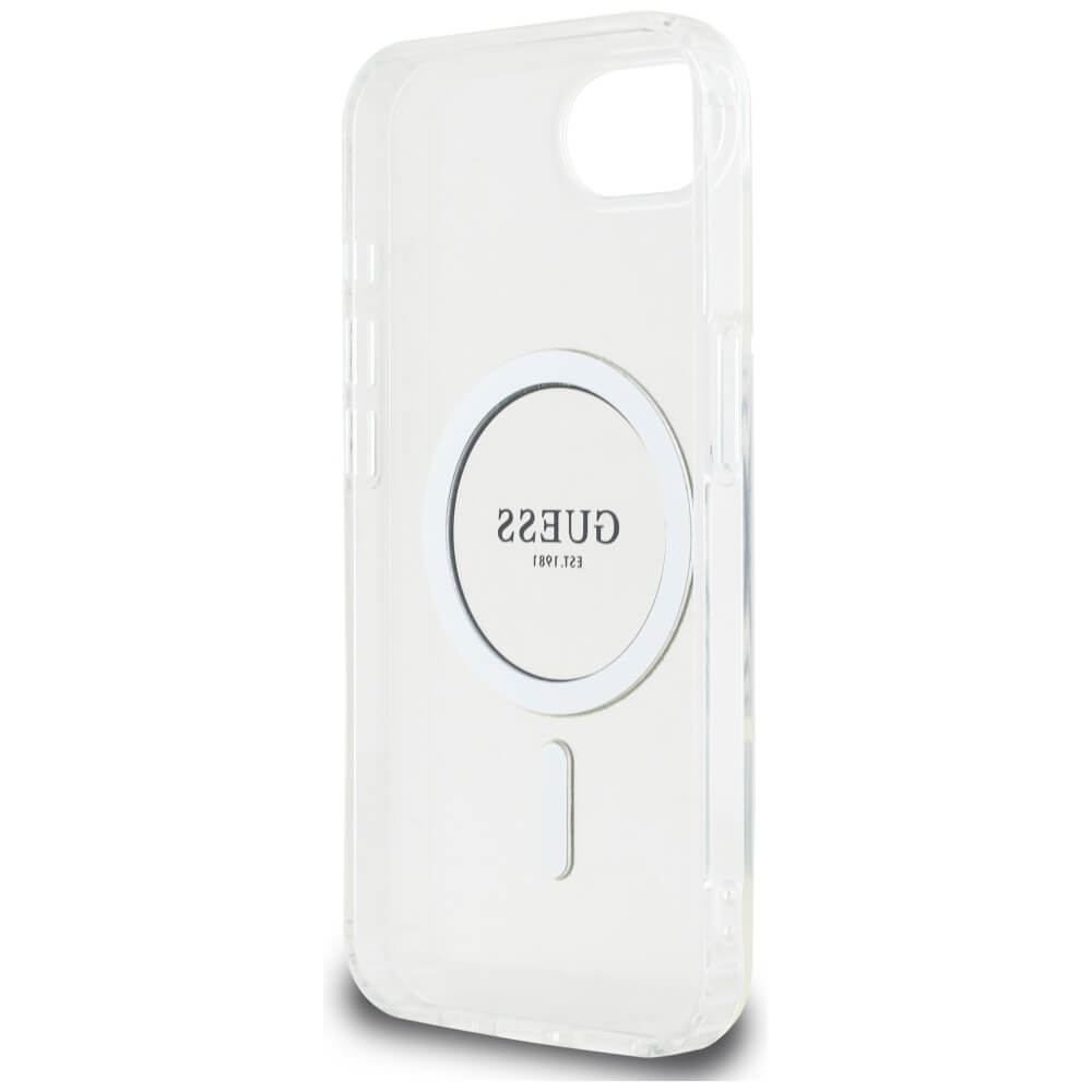 Guess iPhone 16e - IML Glitter Circle MagSafe - Σκληρή Θήκη με Πλαίσιο Σιλικόνης - Διάφανη - GUHMPSE4HFGERET
