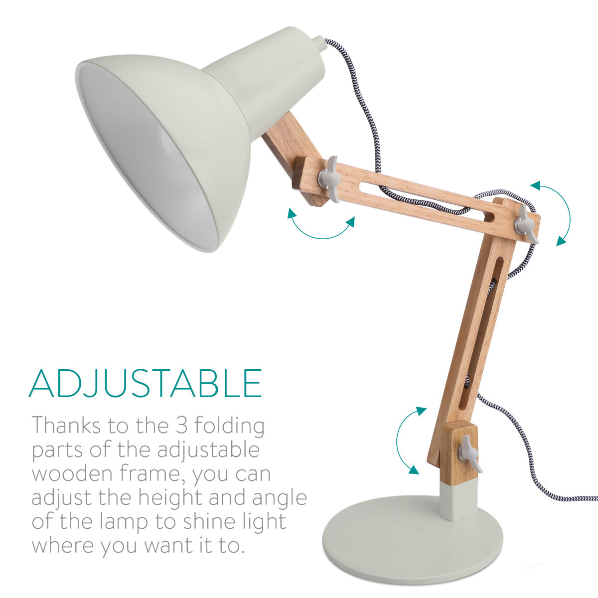 Navaris Wooden Desk Lamp Επιτραπέζιο Φωτιστικό από Ξύλο - Brown / Light Grey - 49125.70