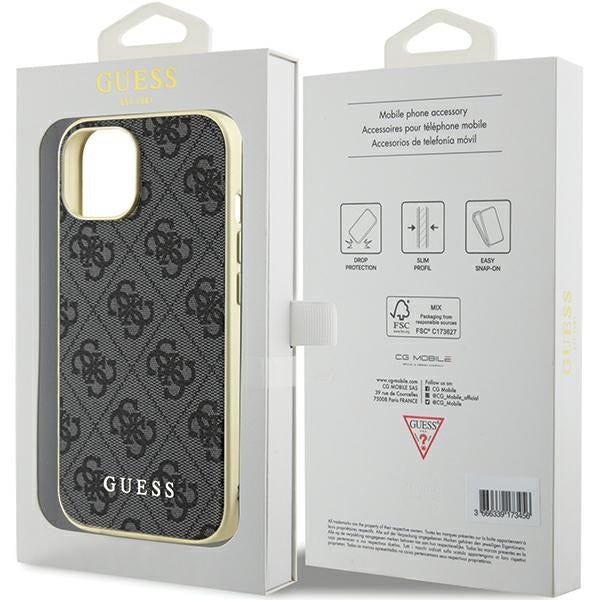 Guess iPhone 15 - 4G Charms Collection Θήκη με Επένδυση Συνθετικού Δέρματος - Grey - GUHCP15SGF4GGR