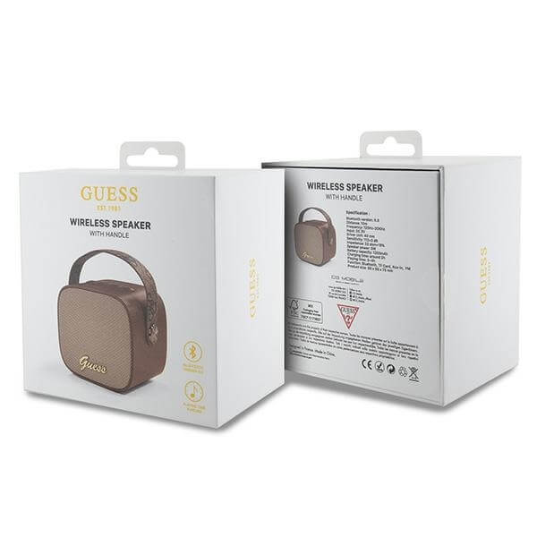 Guess Portable Speaker Mini Bluetooth 5.3 - 4G Leather Script Logo with Strap - Φορητό Ηχείο Bluetooth - Brown