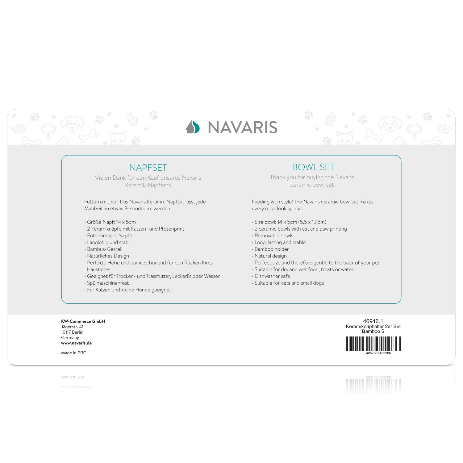 Navaris Raised Pet Bowls Stand - Ανυψωμένα Μπολ Φαγητού με Ξύλινη Βάση για Κατοικίδια - 350 ml - Wood - 46946.1