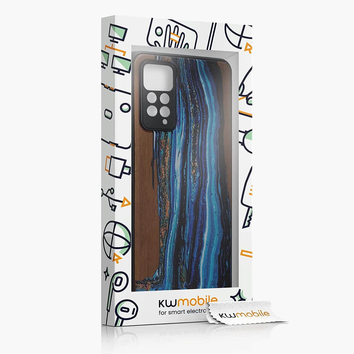 KW Xiaomi Redmi Note 11 Pro / Note 11 Pro 5G Θήκη από Φυσικό Ξύλο - Design Wood Paint Brush - Blue / Brown - 57381.13