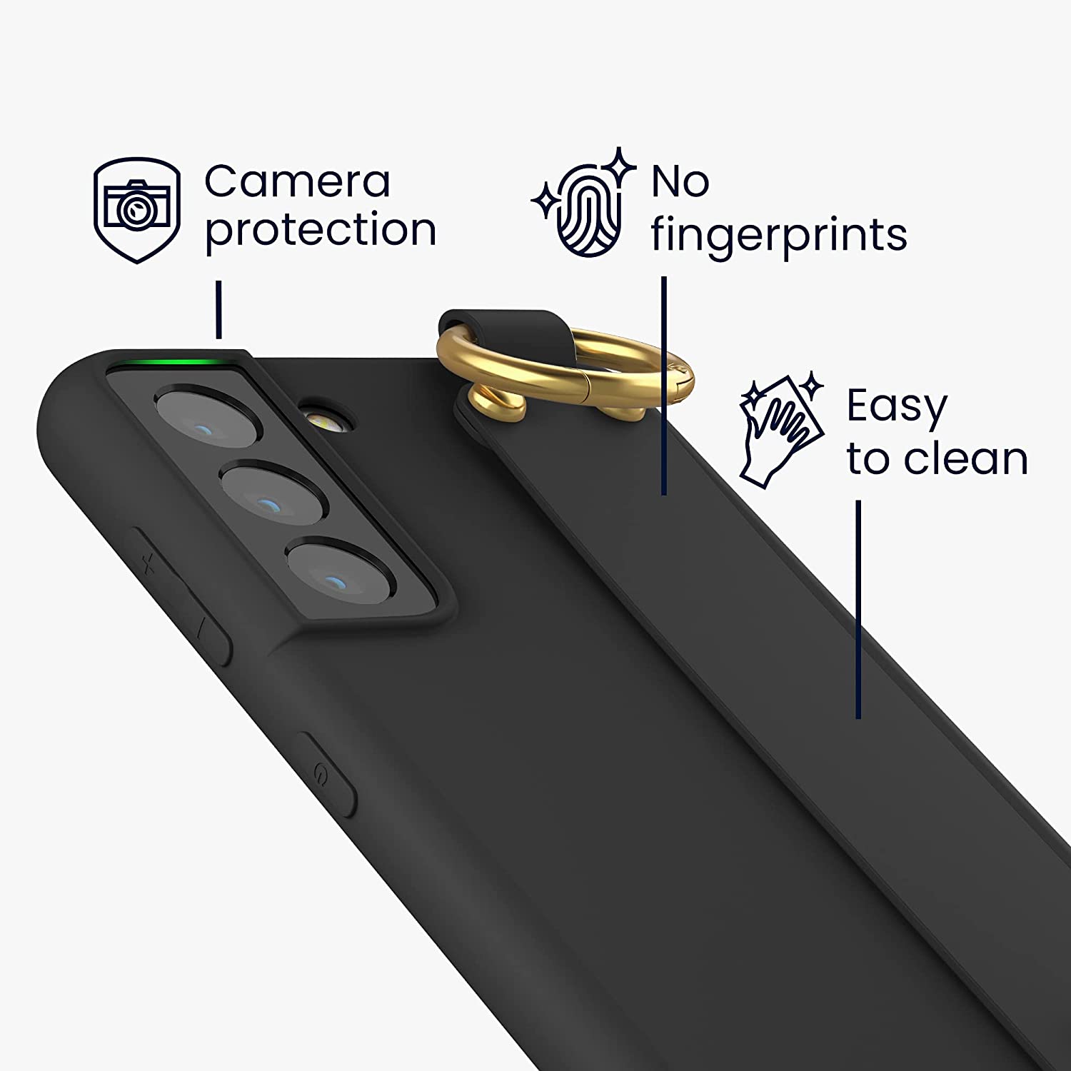 KW Samsung Galaxy S21 Θήκη Σιλικόνης TPU με Λουράκι και Finger Holder - Black - 54869.01