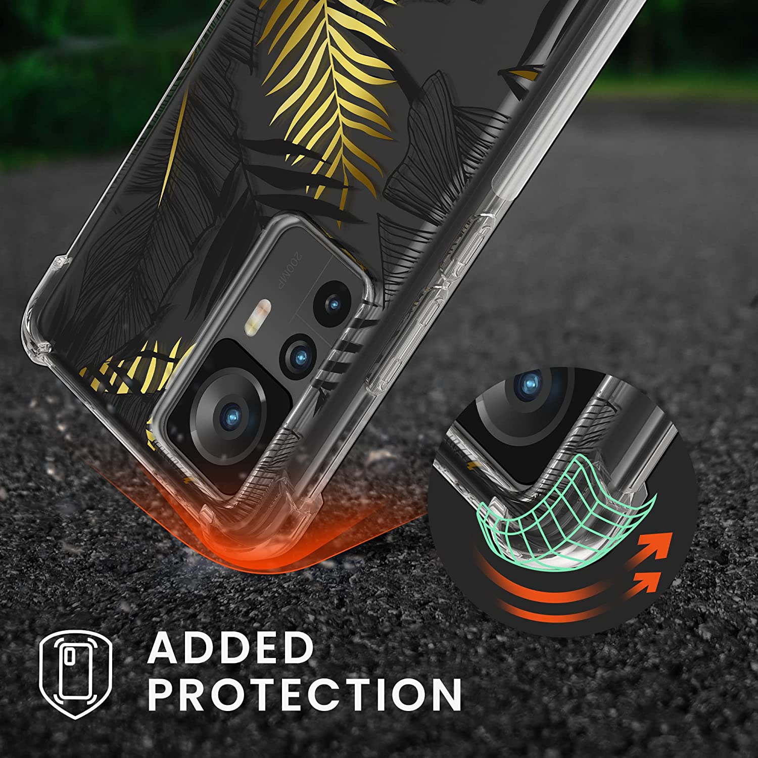 KW Xiaomi 12T / 12T Pro Θήκη Σιλικόνης TPU με Λουράκι Design Palm Leaves - Yellow / Grey / Διάφανη - 60216.02