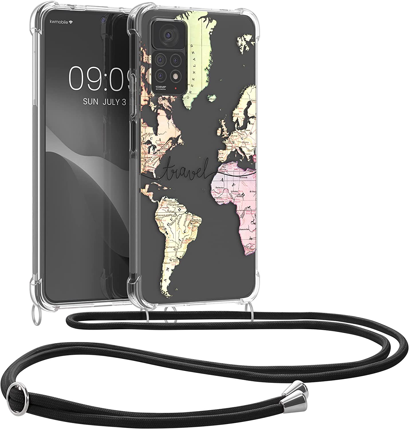 KW Xiaomi Redmi Note 11 Pro / Note 11 Pro 5G Θήκη Σιλικόνης TPU με Λουράκι Design Travel - Multicolor / Διάφανη - 58419.02