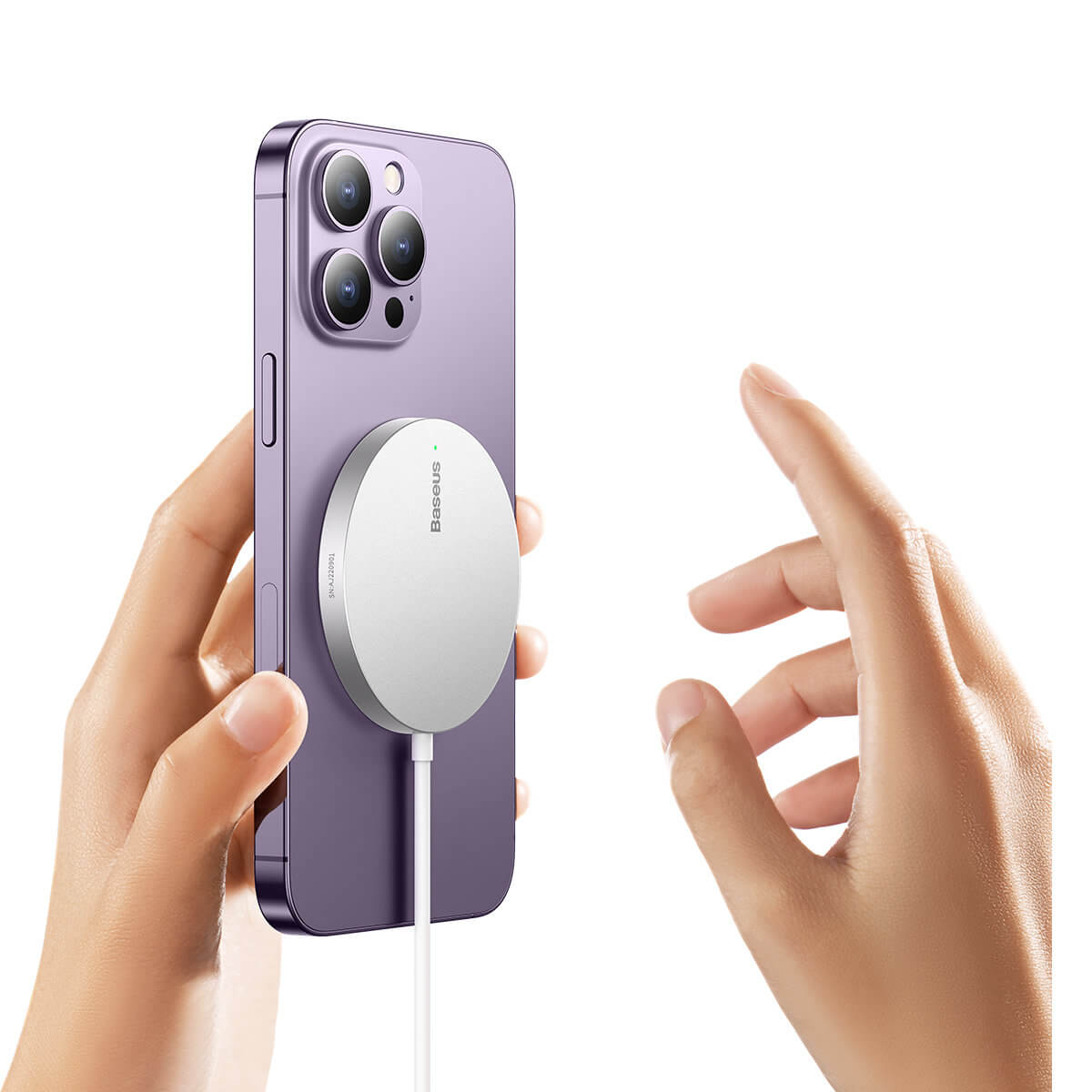 Baseus Simple Mini3 BS-W529 Ασύρματος Φορτιστής MagSafe με Καλώδιο Type-C 15W - Silver - CCJJ040012