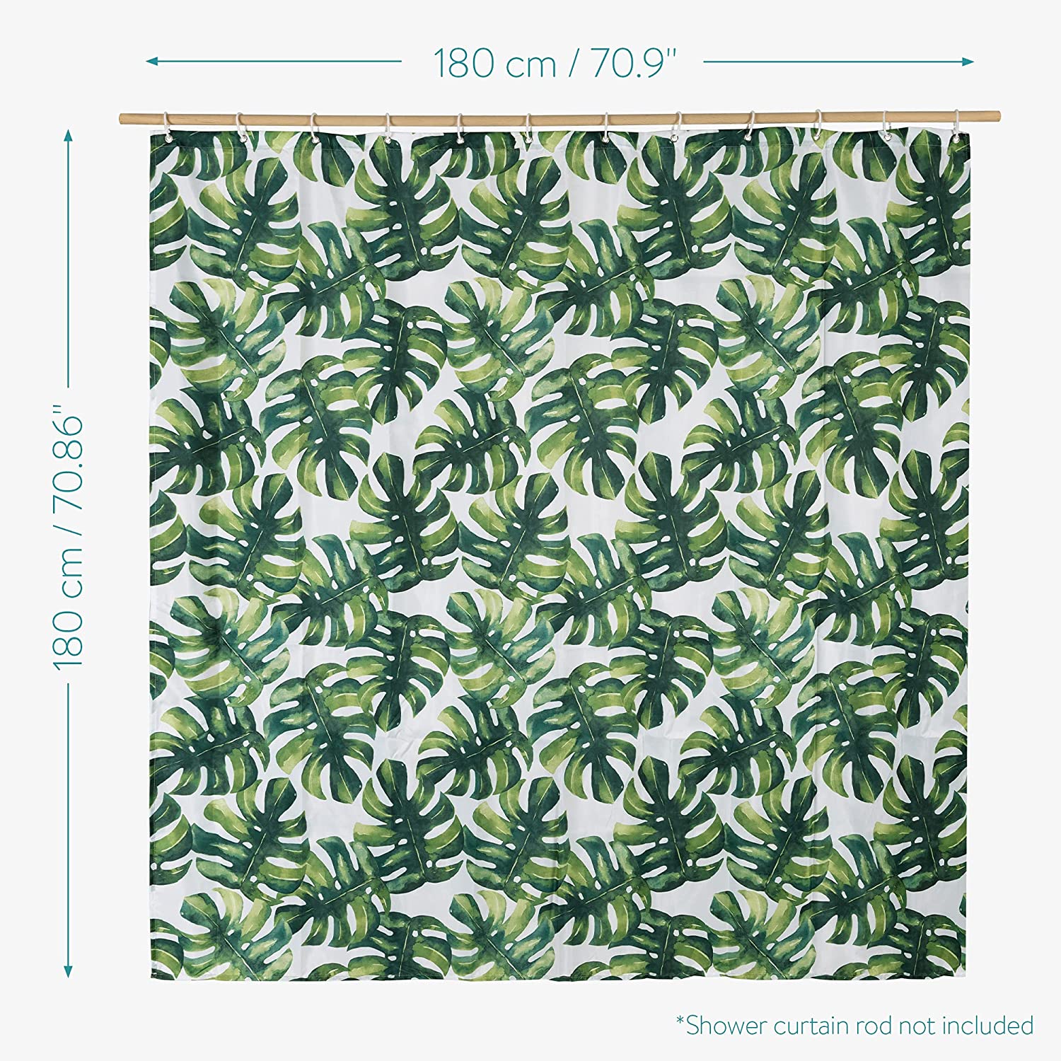 Navaris Κουρτίνα Μπάνιου - Design Monstera - Green / White - 54265.01