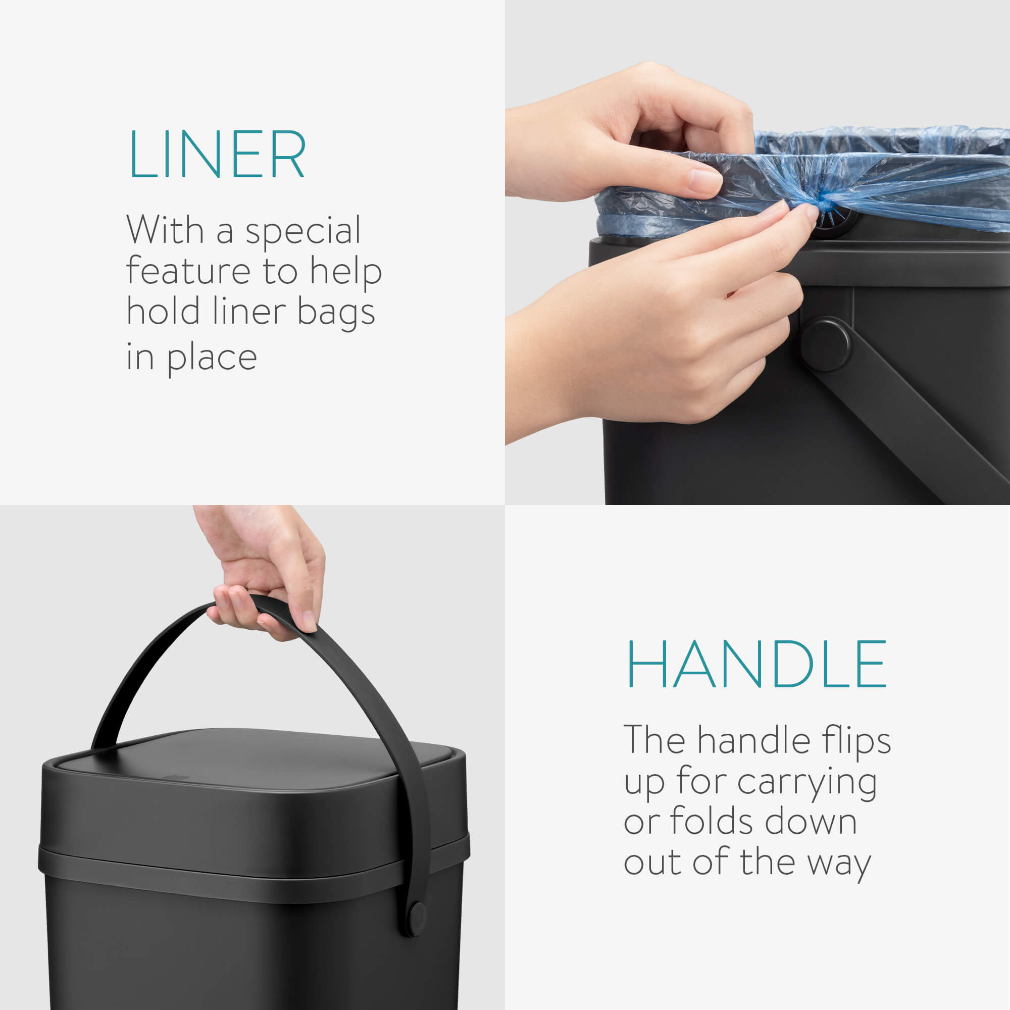 Navaris Κάδος Απορριμμάτων με Χερούλι και Καπάκι Πίεσης - 12L - Grey - 55639.01.19