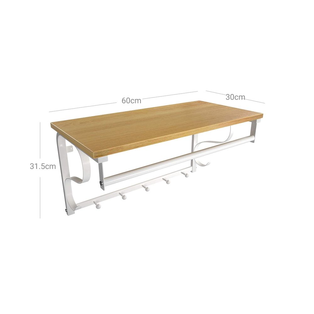 Vasagle Επιτοίχια Μεταλλική Κρεμάστρα με Ράφι - 60 x 30 x 31.7 cm - Oak / White - LCR11WY