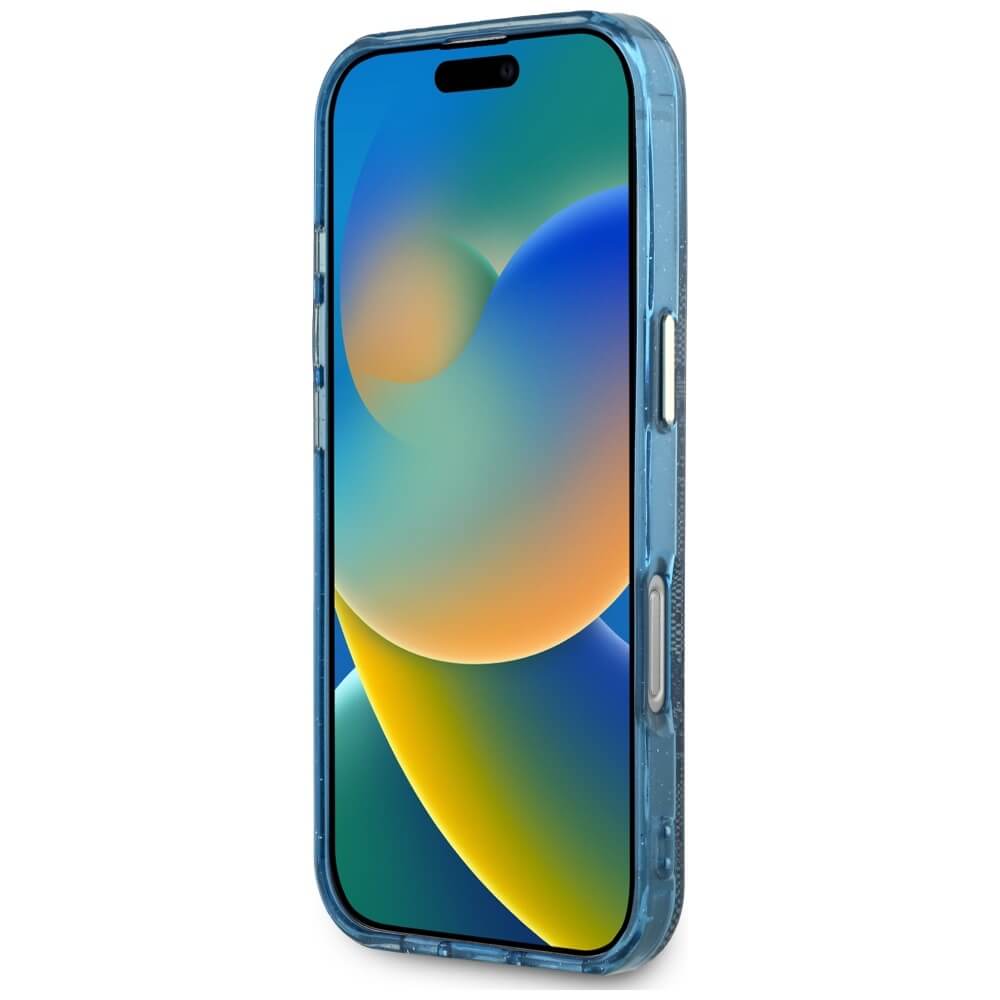 Guess iPhone 16 Pro Max - IML Metal Glitter 4G Circle Triangle MagSafe - Σκληρή Θήκη με Πλαίσιο Σιλικόνης και MagSafe - Blue - GUHMP16XHG4PRTGB