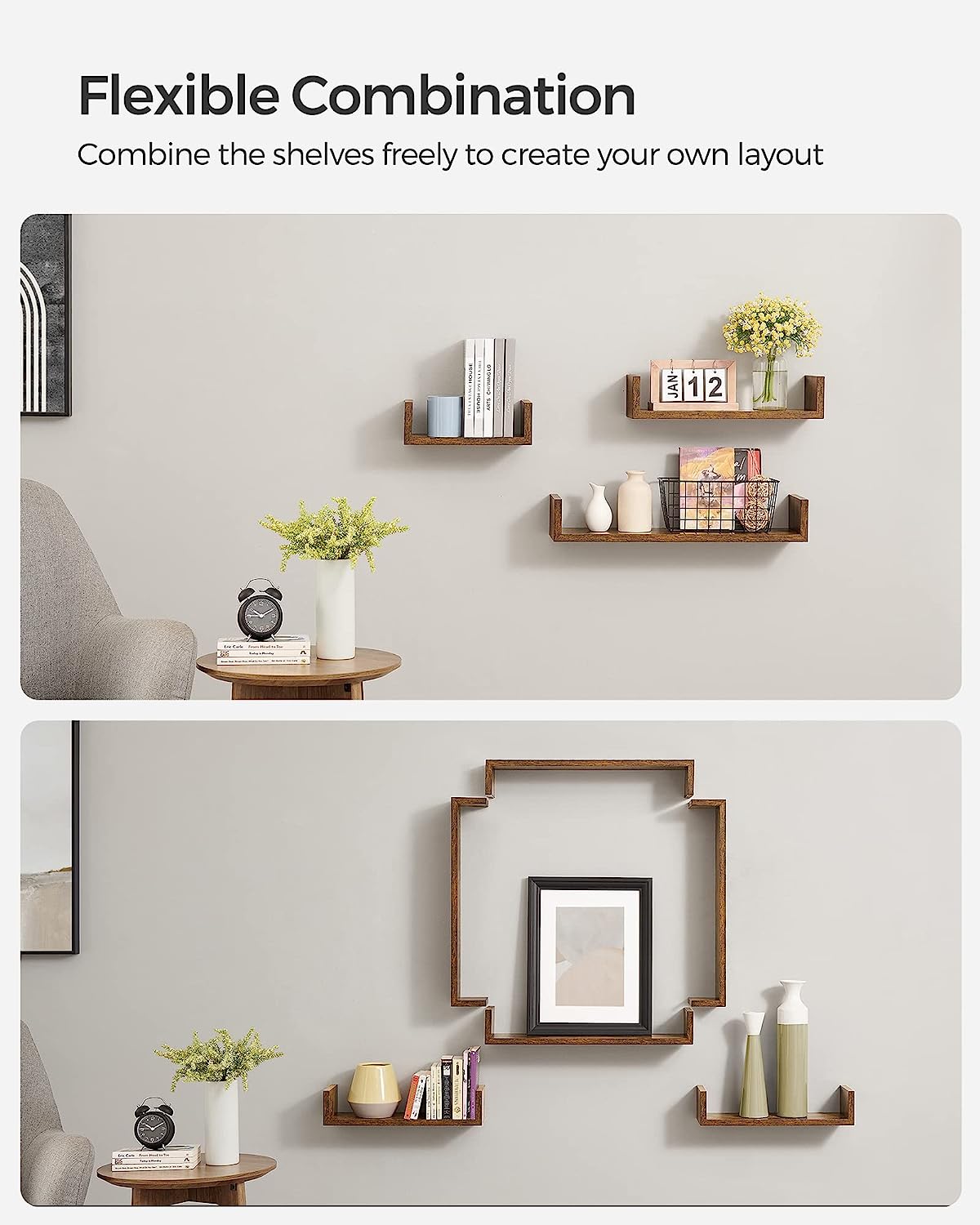 Songmics Σετ 3 Ράφια Διαφορετικού Μεγέθους - ‎Rustic Brown - LWS066T01