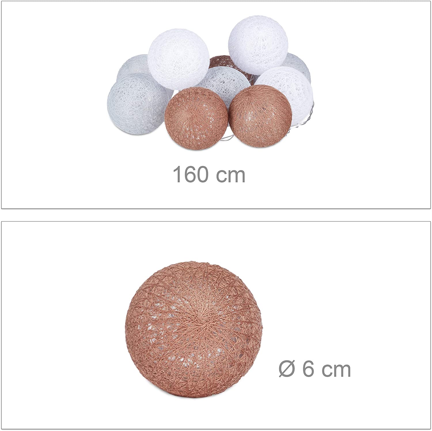 Relaxdays Σετ με 10 Φωτάκια-Μπάλες με Φωτισμό LED - White / Gray / Brown - 4052025942892