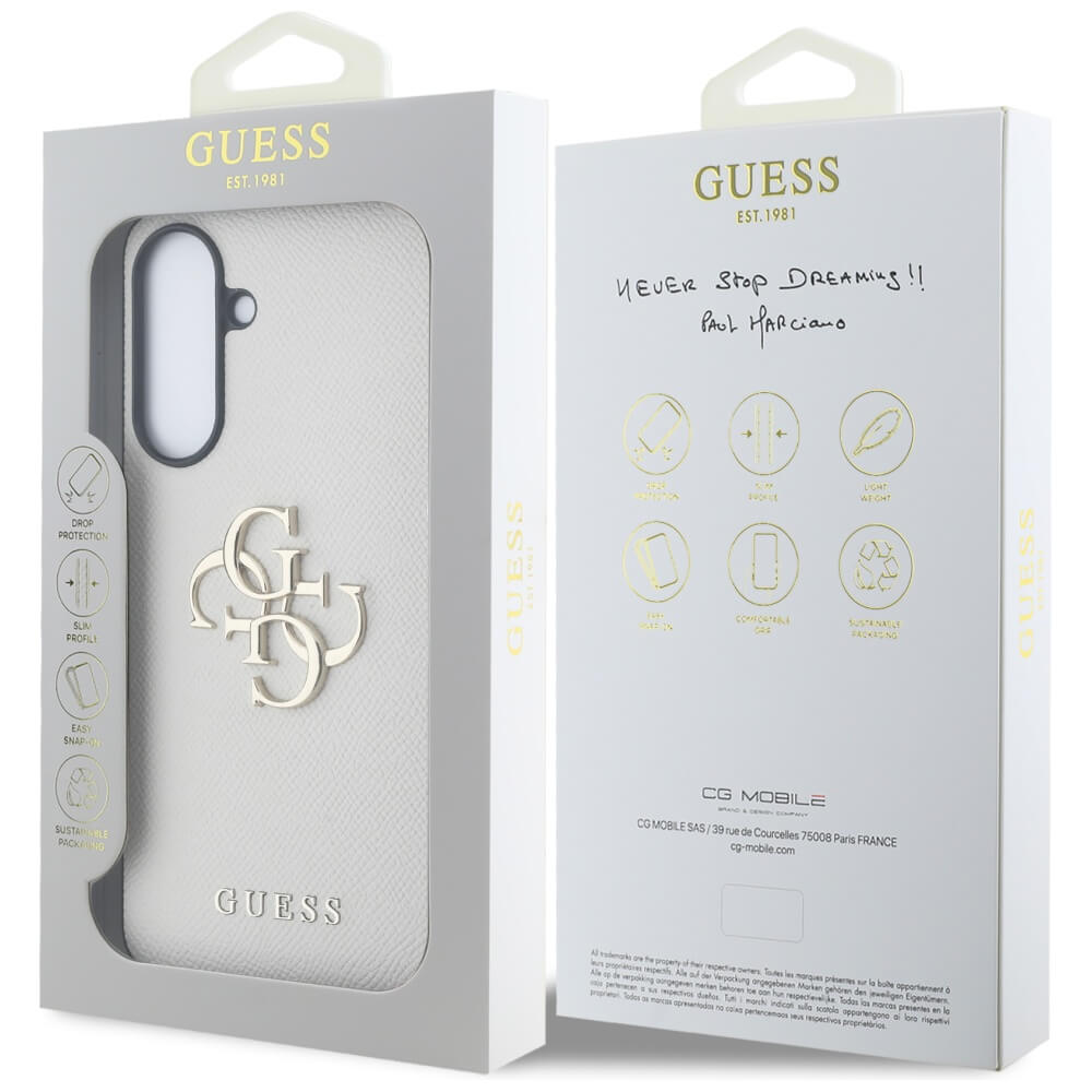 Guess Samsung Galaxy A56 5G - Grained Big 4G Logo Small Classic Logo - Σκληρή Θήκη με Επένδυση από Οικολογικό Δέρμα - Beige - GUHCSA56PGT4MBE
