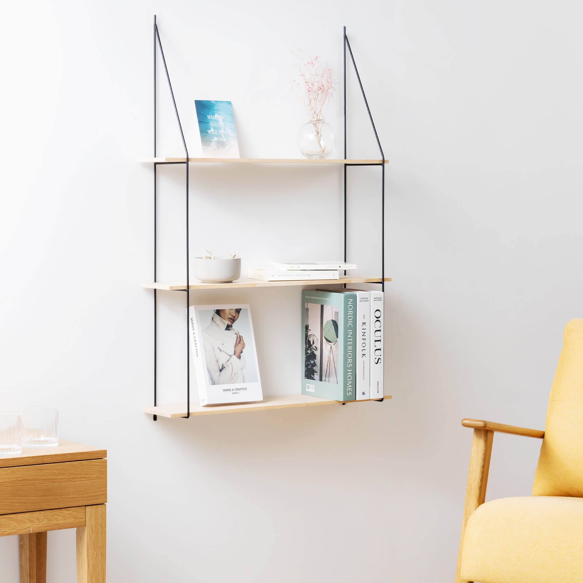 Navaris Ράφι Τοίχου Τριών Επιπέδων - 97 x 65 x 15 cm - Light Brown / Black - 55122.2