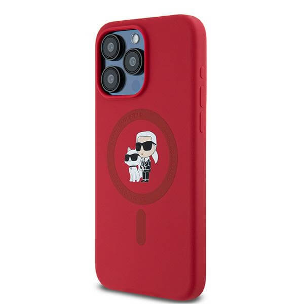 Karl Lagerfeld iPhone 15 Pro Max - Silicone Karl and Choupette - Θήκη Σιλικόνης με MagSafe - Red - KLHMP15XSCMKCRHK