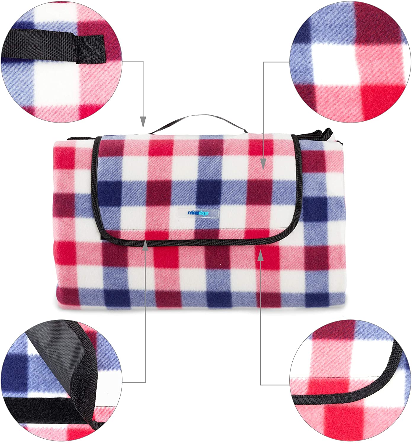 Relaxdays Μονωμένη Κουβέρτα για Πικ Νικ - Blue Red Checked - 4052025259907