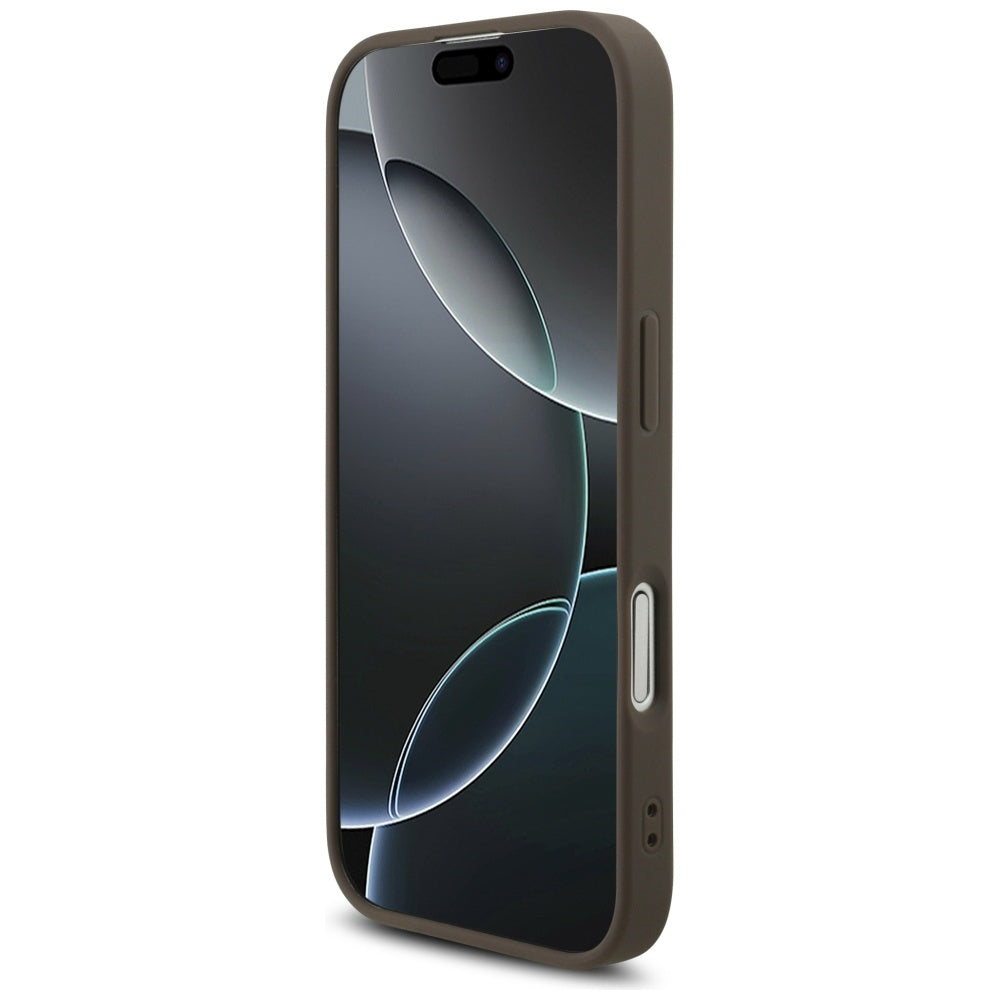 Guess iPhone 17 - 4G Strap Triangle Logo MagSafe - Σκληρή Θήκη με Επένδυση Συνθετικού Δέρματος και Λουράκι - Brown - GUHMP17SP4TSDPPSW