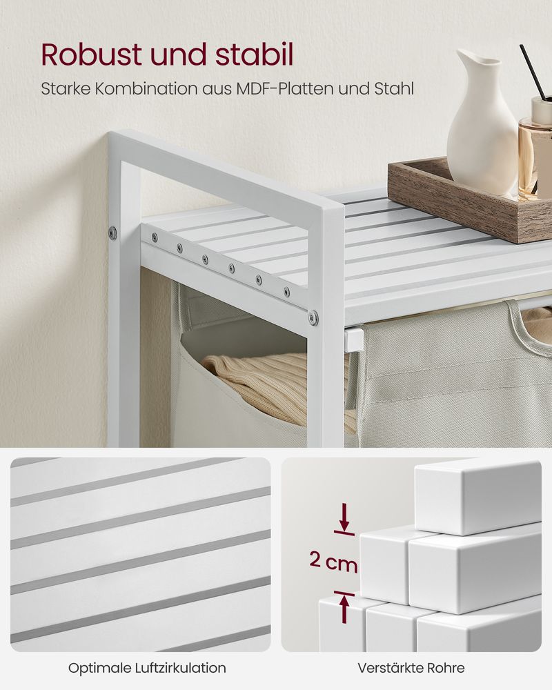 Vasagle Καλάθι Απλύτων με Ράφι - 65L - White - BLH101W01