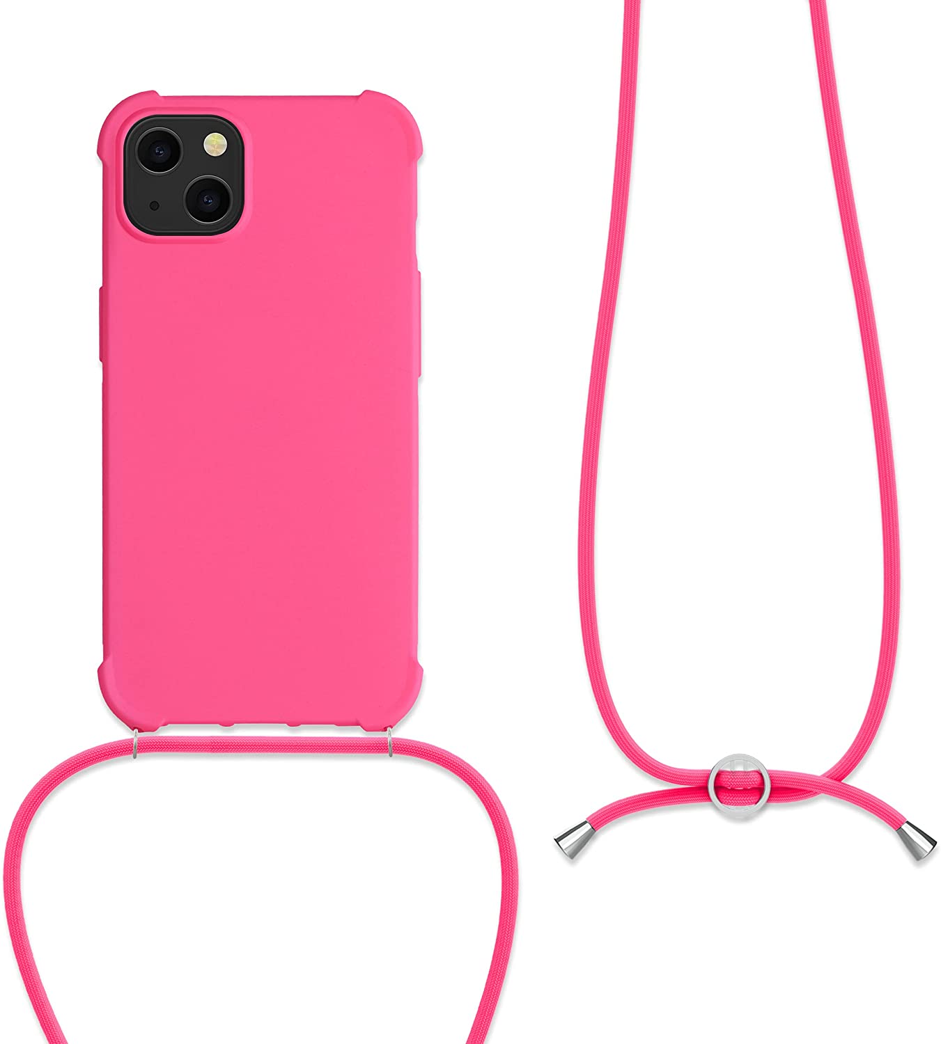 KW iPhone 13 Θήκη Σιλικόνης TPU με Λουράκι - Neon Pink - 55950.77